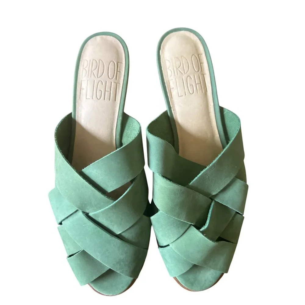 Bird Of Flight Green Suede Open-Toe Slide Sandals Size 7B Made In Brazil - Picture 1 of 5